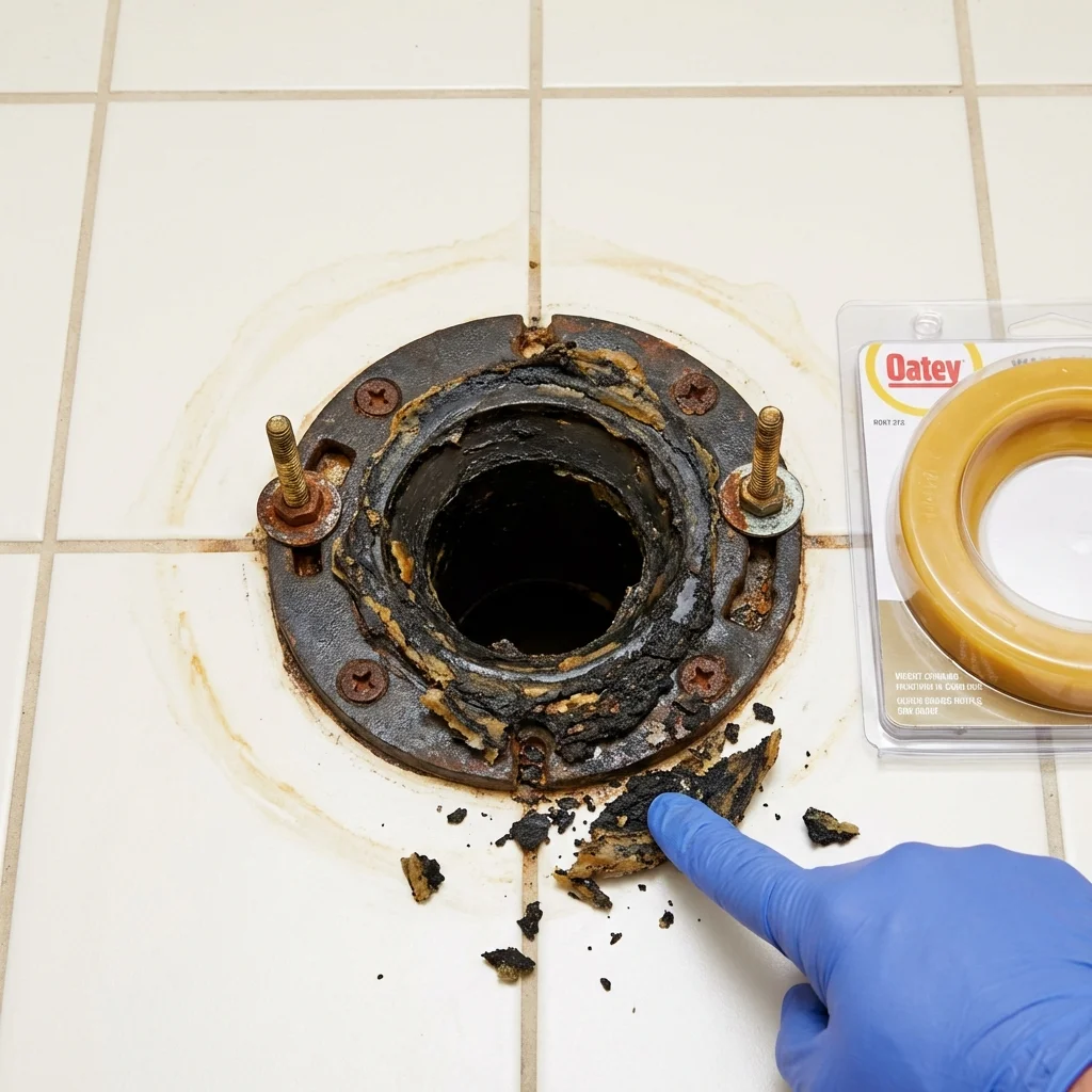 Failed wax ring showing water seepage at the base of a toilet in a Somerville, NJ home