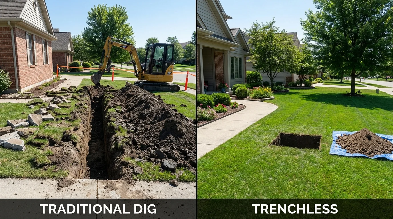 Trenchless sewer repair with minimal yard damage versus traditional excavation in Somerville, NJ